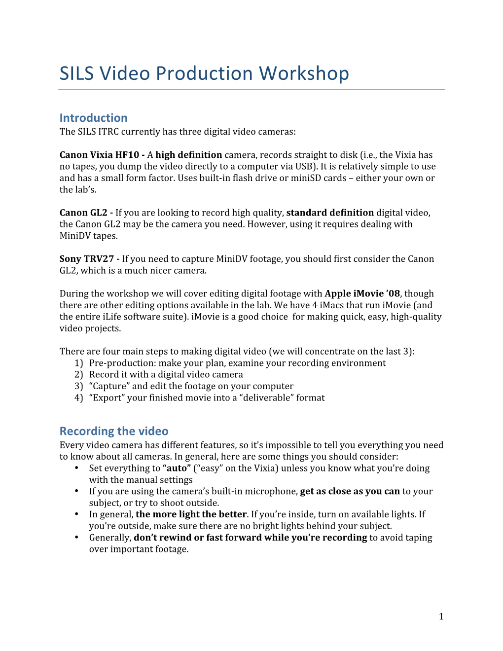 SILS Video Production Workshop