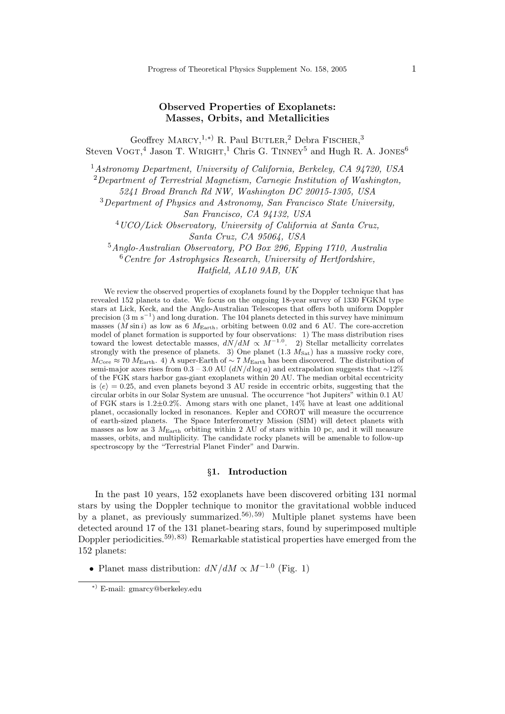 Observed Properties of Exoplanets: Masses, Orbits, and Metallicities