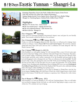 8 / 9 Days Exotic Yunnan – Shangri-La Departs Every Thursday