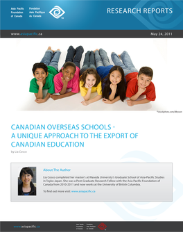 CANADIAN OVERSEAS SCHOOLS - a UNIQUE APPROACH to the EXPORT of CANADIAN EDUCATION by Lia Cosco