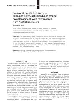 Review of the Stalked Barnacle Genus Koleolepas (Cirripedia: Thoracica: Koleolepadidae), with New Records from Australian Waters Andrew M