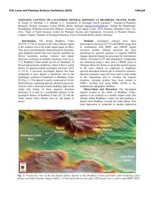 Geologic Context of Lacustrine Mineral Deposits at Bradbury Crater, Mars