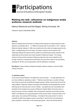 Walking the Talk: Reflections on Indigenous Media Audience Research Methods