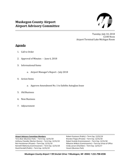 Airport Advisory Committee Agenda July 10, 2018