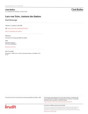 Lars Von Trier, Cinéaste Des Limites Paul Beaucage