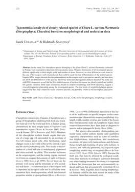 Taxonomical Analysis of Closely Related Species of Chara L. Section Hartmania (Streptophyta: Charales) Based on Morphological and Molecular Data