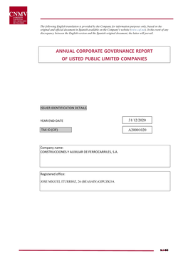 Annual Corporate Governance Report of Listed Public Limited Companies