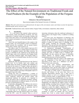 The Effect of the Natural Environment on Traditional Foods and Food