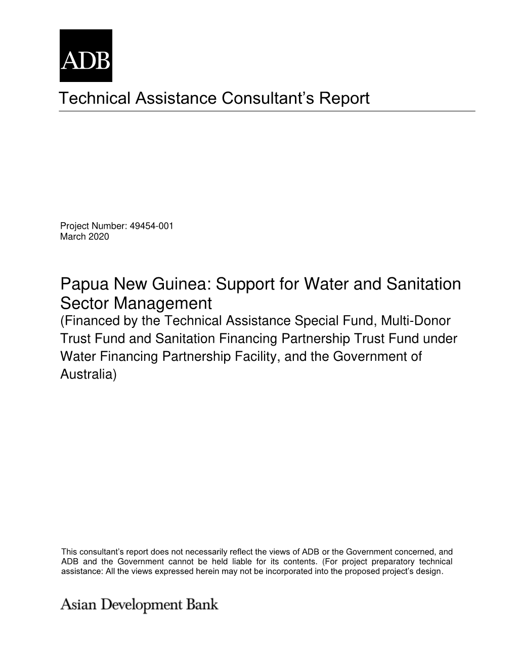 49454-001: Support for Water and Sanitation Sector Management