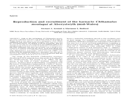 Reproduction and Recruitment of the Barnacle Chthamalus Montagui at Aberystwyth (Mid-Wales)