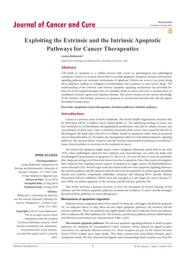 Exploiting the Extrinsic and the Intrinsic Apoptotic Pathways for Cancer Therapeutics