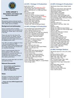 SVRA GROUP 3 Description and Class List