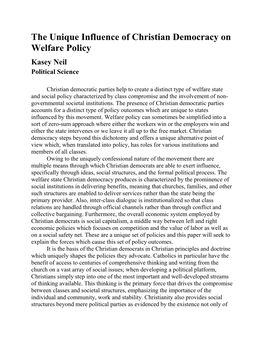 The Unique Influence of Christian Democracy on Welfare Policy Kasey Neil Political Science