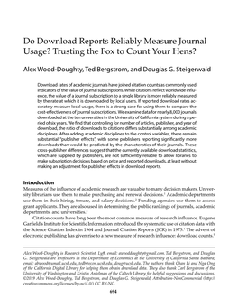 Do Download Reports Reliably Measure Journal Usage? Trusting the Fox to Count Your Hens?