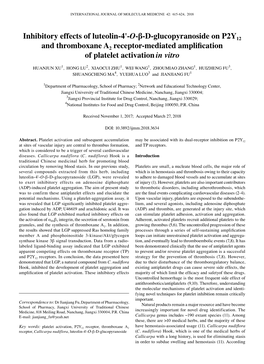 O‑Β‑D‑Glucopyranoside on P2Y12 and Thromboxane A2 Receptor‑Mediated Amplification of Platelet Activation in Vitro