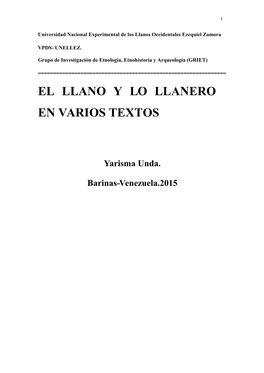 El Llano Y Lo Llanero En Varios Textos