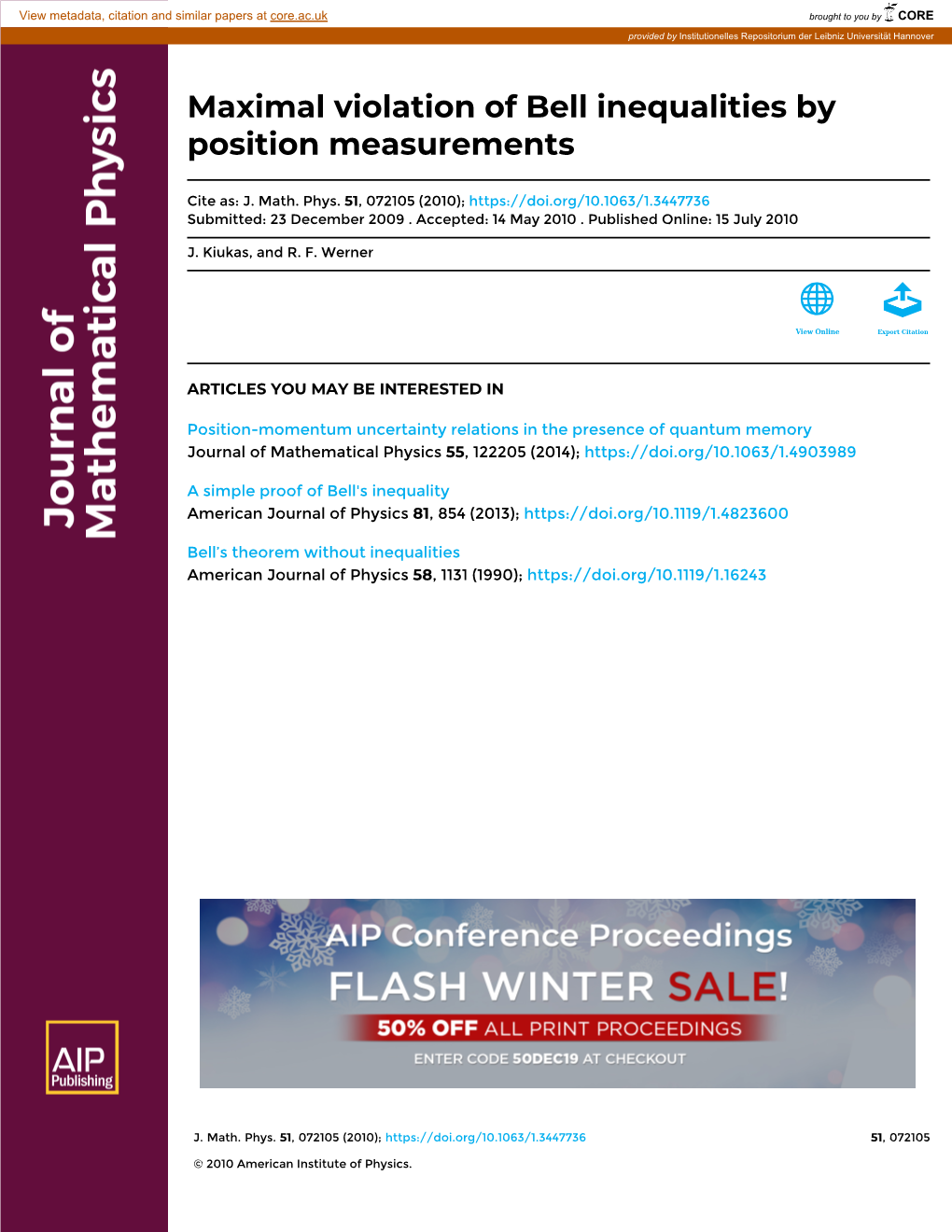 Maximal Violation of Bell Inequalities by Position Measurements