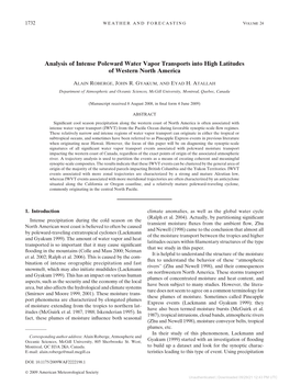 Analysis of Intense Poleward Water Vapor Transports Into High Latitudes of Western North America