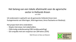 Het Belang Van Een Lokale Afzetmarkt Voor De Agrarische Sector in Hollands Kroon Juni 2020