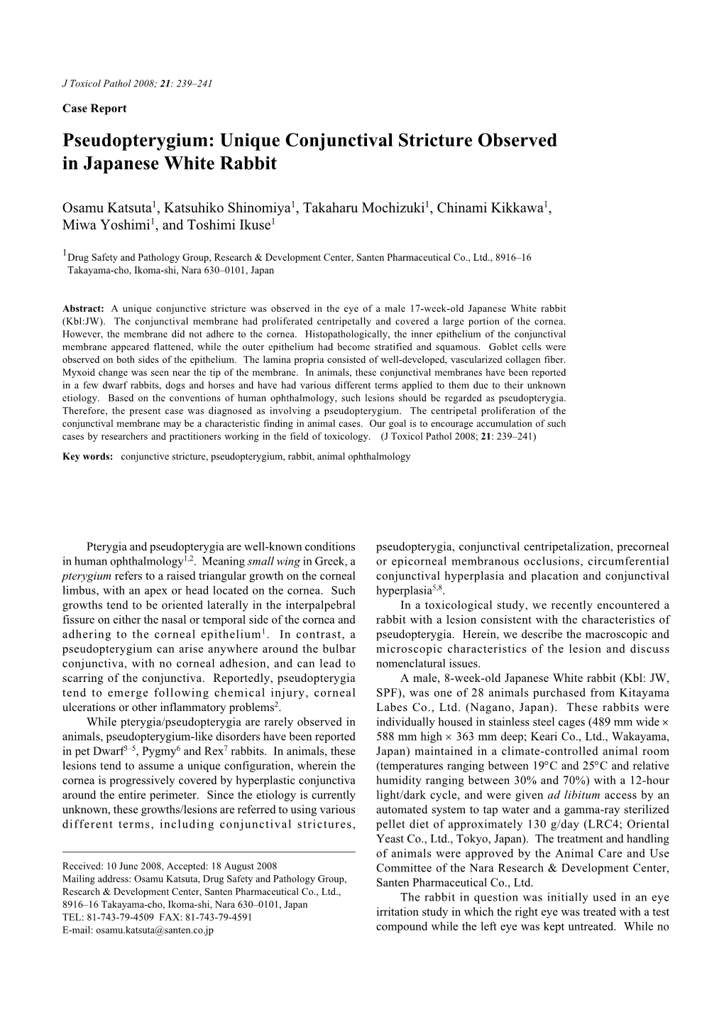 Pseudopterygium: Unique Conjunctival Stricture Observed in Japanese White Rabbit