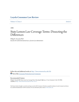 State Lemon Law Coverage Terms: Dissecting the Differences Philip R