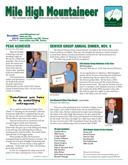 Mile High Mountaineer the Newsletter of the Denver Group of the Colorado Mountain Club