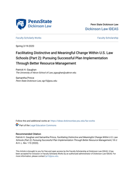 Facilitating Distinctive and Meaningful Change Within U.S. Law Schools (Part 2): Pursuing Successful Plan Implementation Through Better Resource Management