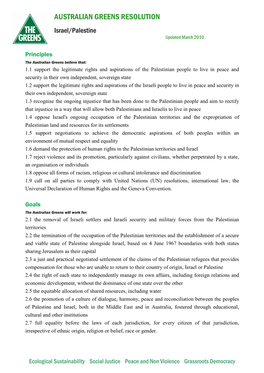 Resolution on Israel/Palestine