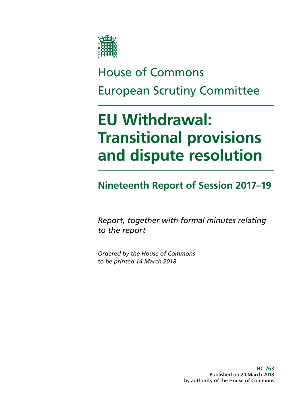 EU Withdrawal: Transitional Provisions and Dispute Resolution