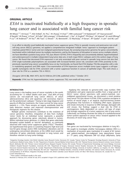 EYA4 Is Inactivated Biallelically at a High Frequency in Sporadic Lung Cancer and Is Associated with Familial Lung Cancer Risk