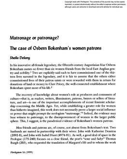 Matronage Or Patronage? the Case of Osbern Bokenham's Women Patrons