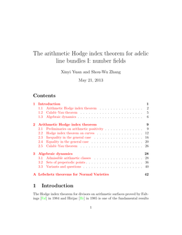 The Arithmetic Hodge Index Theorem for Adelic Line Bundles I: Number ﬁelds