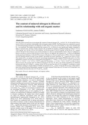 The Content of Mineral Nitrogen in Histosols and Its Relationship with Soil Organic Matter