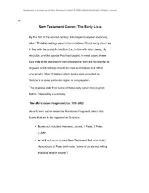 New Testament Canon: the Early Lists