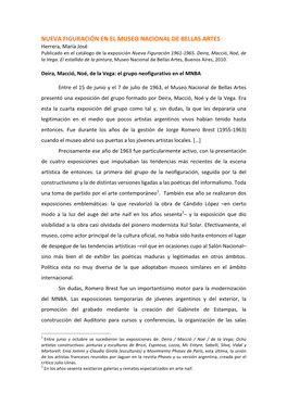 NUEVA FIGURACIÓN EN EL MUSEO NACIONAL DE BELLAS ARTES Herrera, María José Publicado En El Catálogo De La Exposición Nueva Figuración 1961-1965