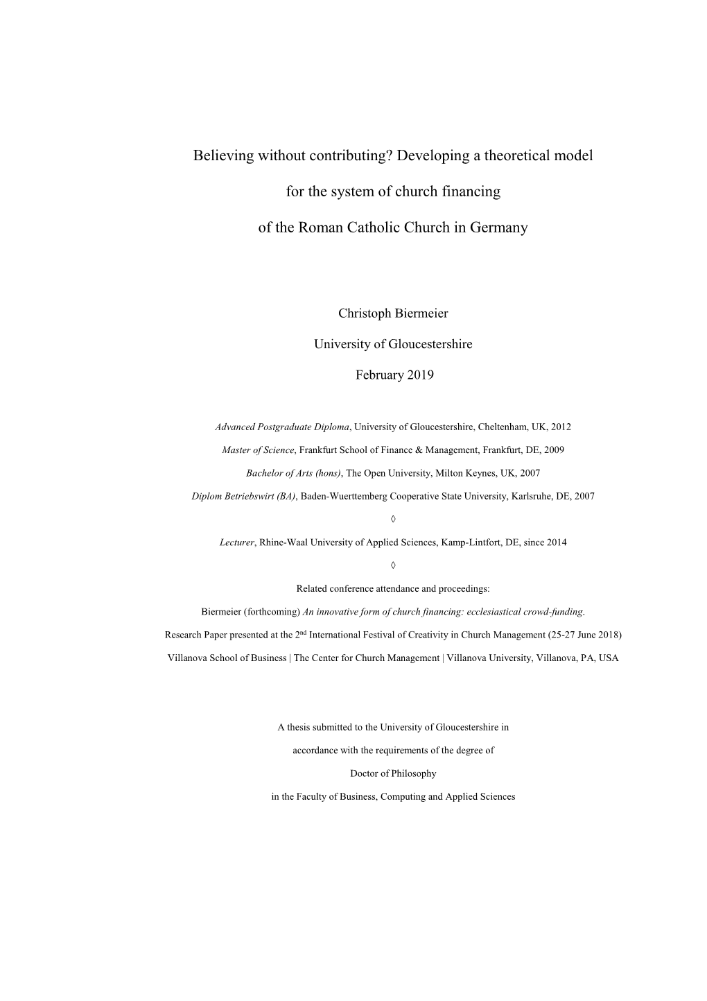 Developing a Theoretical Model for the System of Church Financing of the Roman Catholic Church in Germany