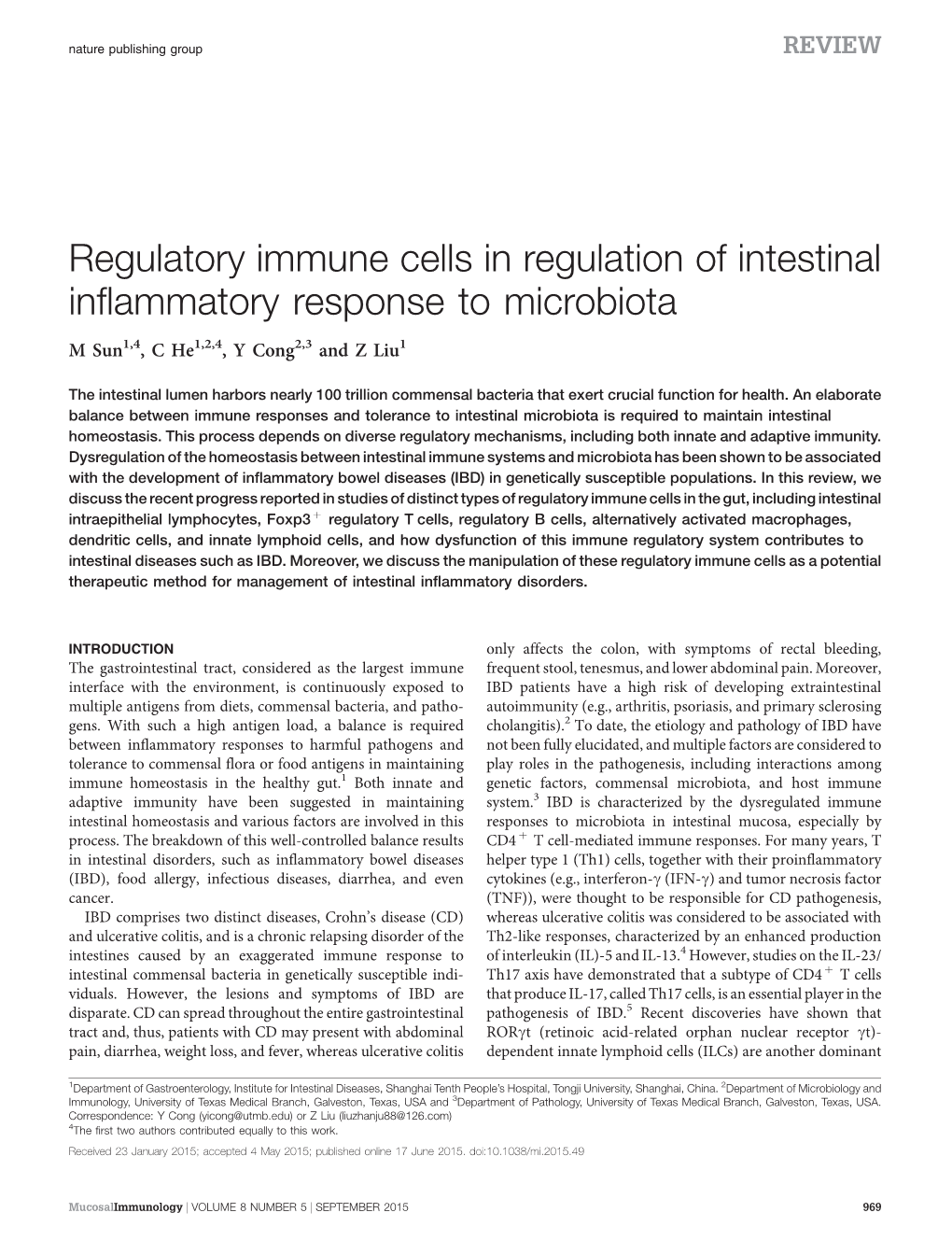 Regulatory Immune Cells in Regulation of Intestinal Inflammatory Response to Microbiota