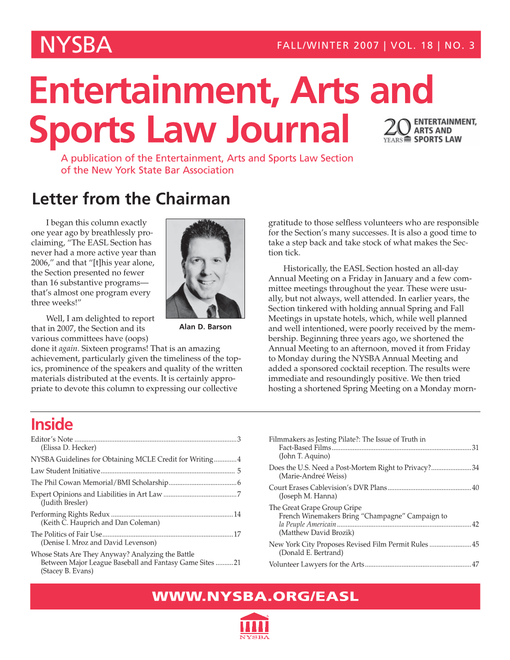 Entertainment, Arts and Sports Law Journal