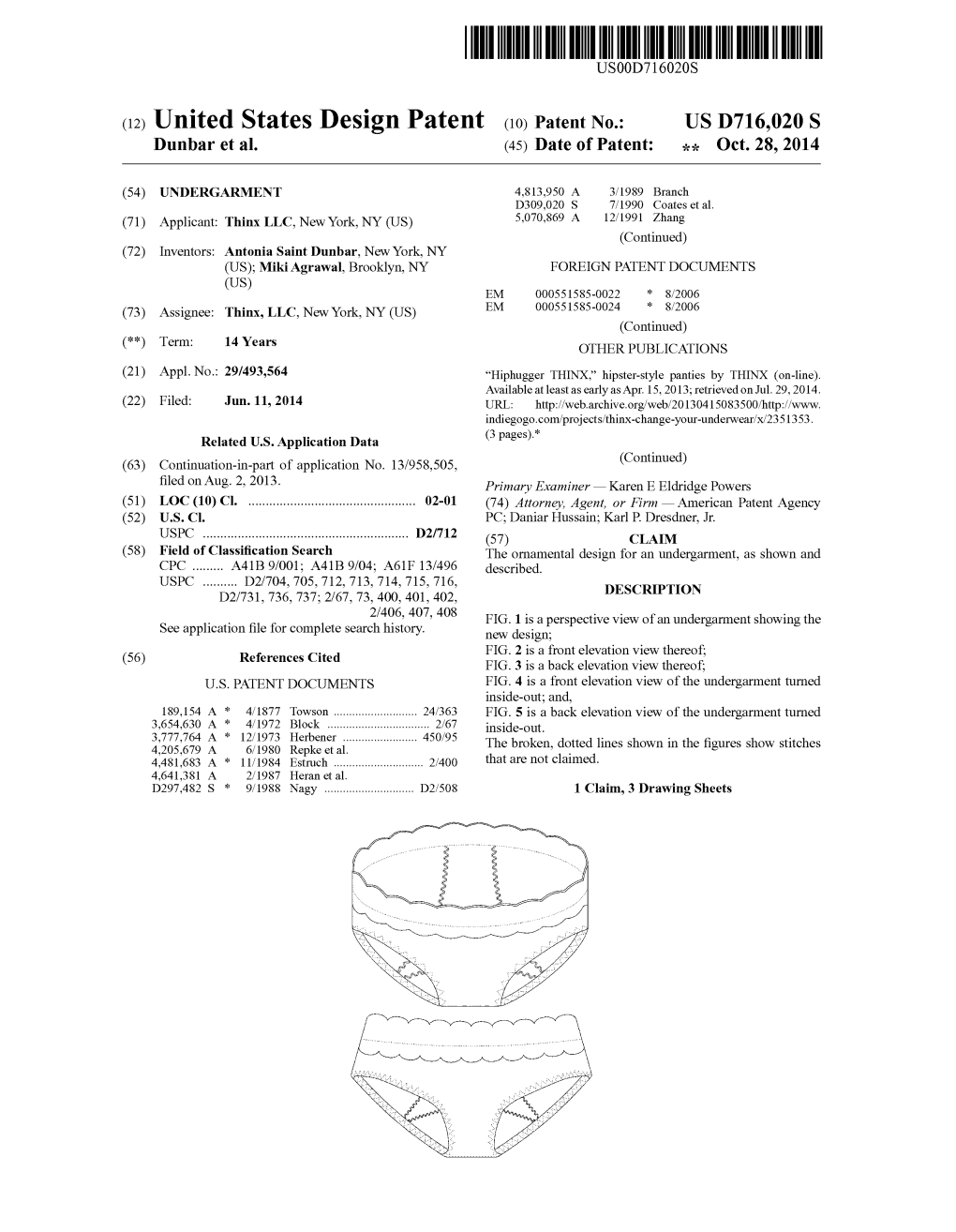 (12) United States Design Patent (10) Patent No.: US D716,020 S Dunbar Et Al