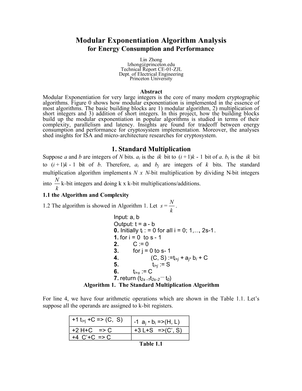 Modular Exponentiation Algorithm Analysis for Energy Consumption and Performance