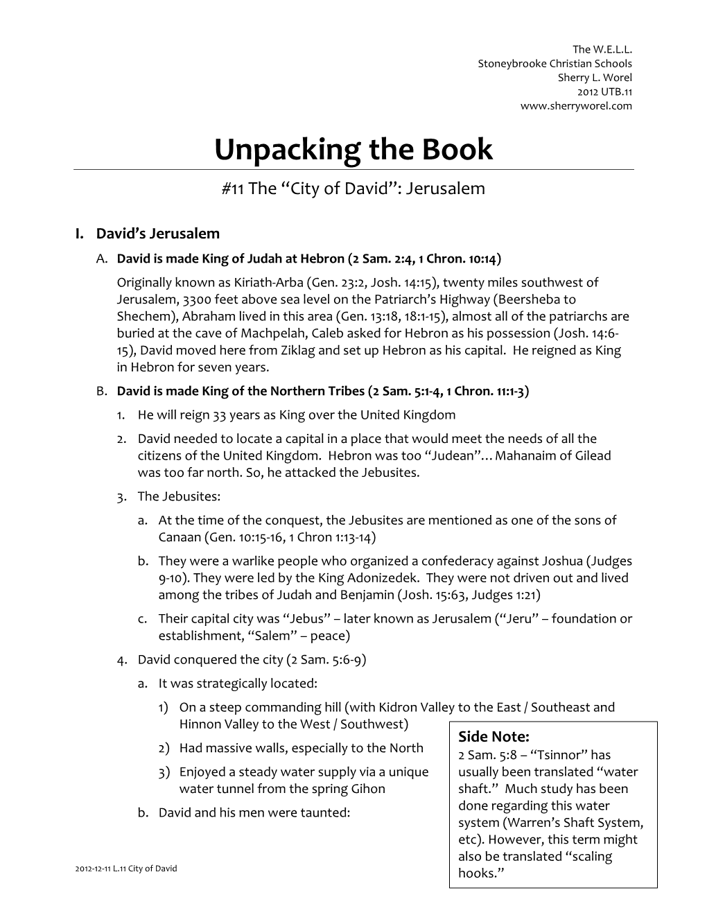 Unpacking the Book #11 the “City of David”: Jerusalem