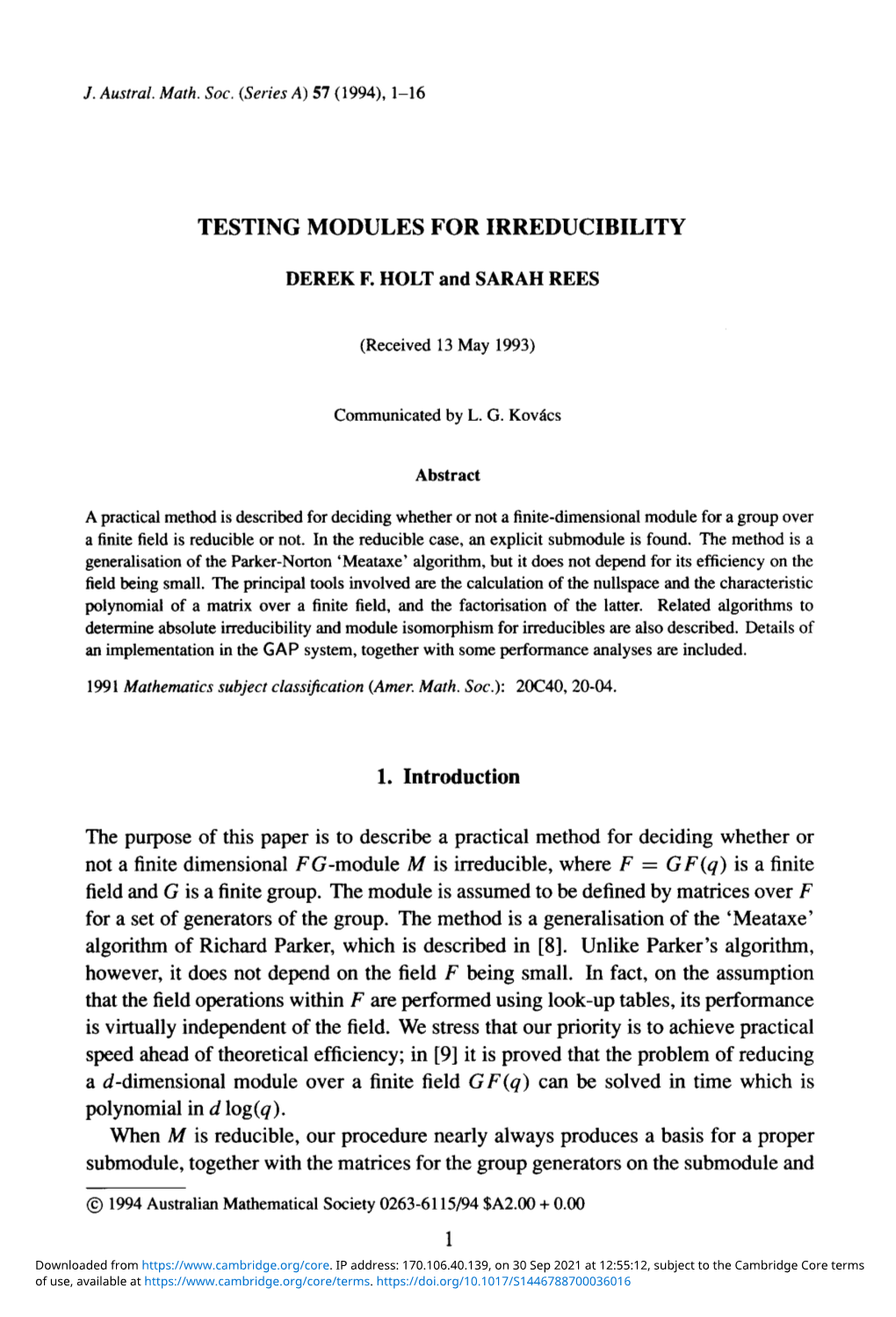 Testing Modules for Irreducibility