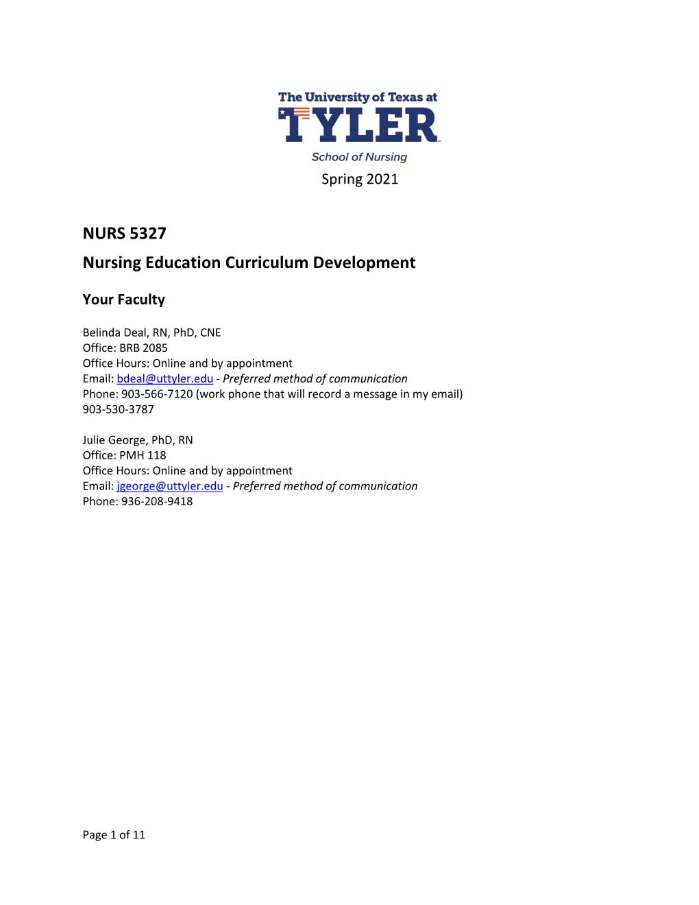 NURS 5327 Nursing Education Curriculum Development