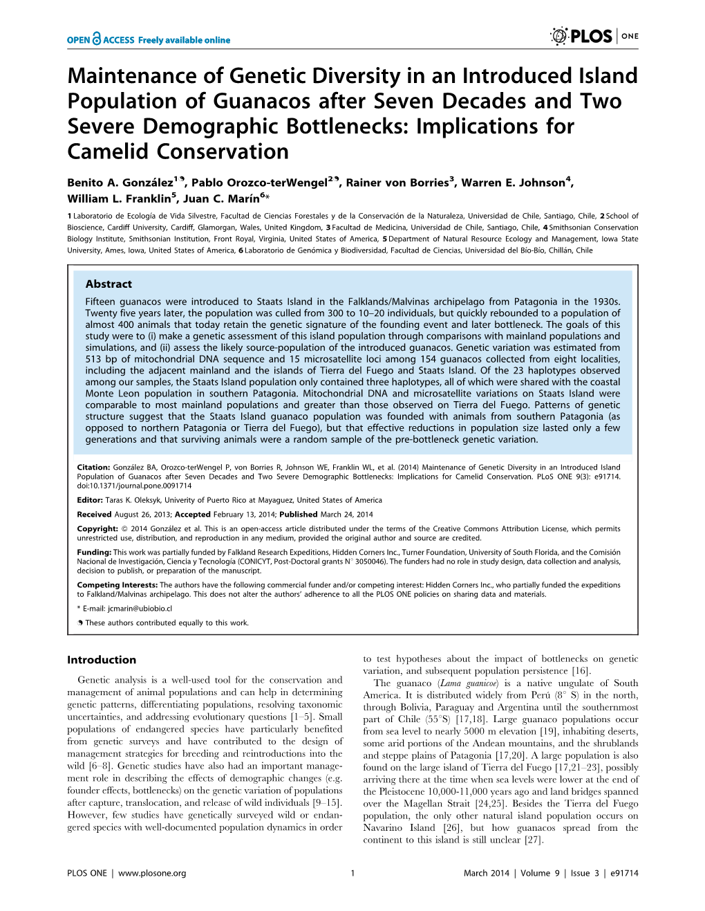 Maintenance of Genetic Diversity in an Introduced Island Population Of