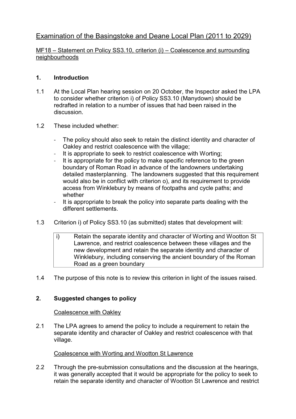 Examination of the Basingstoke and Deane Local Plan (2011 to 2029)