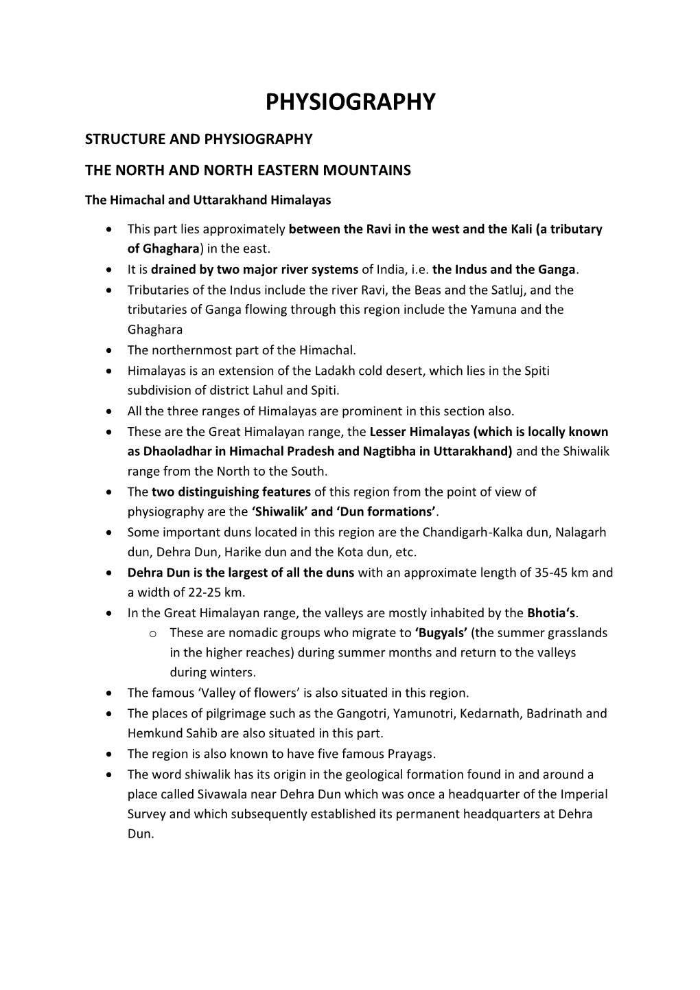 Physiography Structure and Physiography the North and North Eastern Mountains