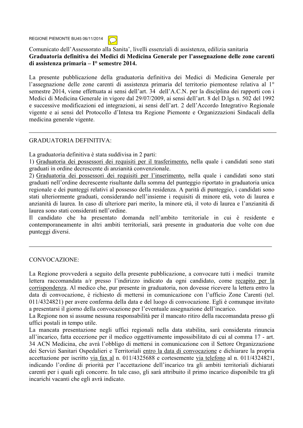 Comunicato Dell'assessorato Alla Sanita', Livelli Essenziali Di