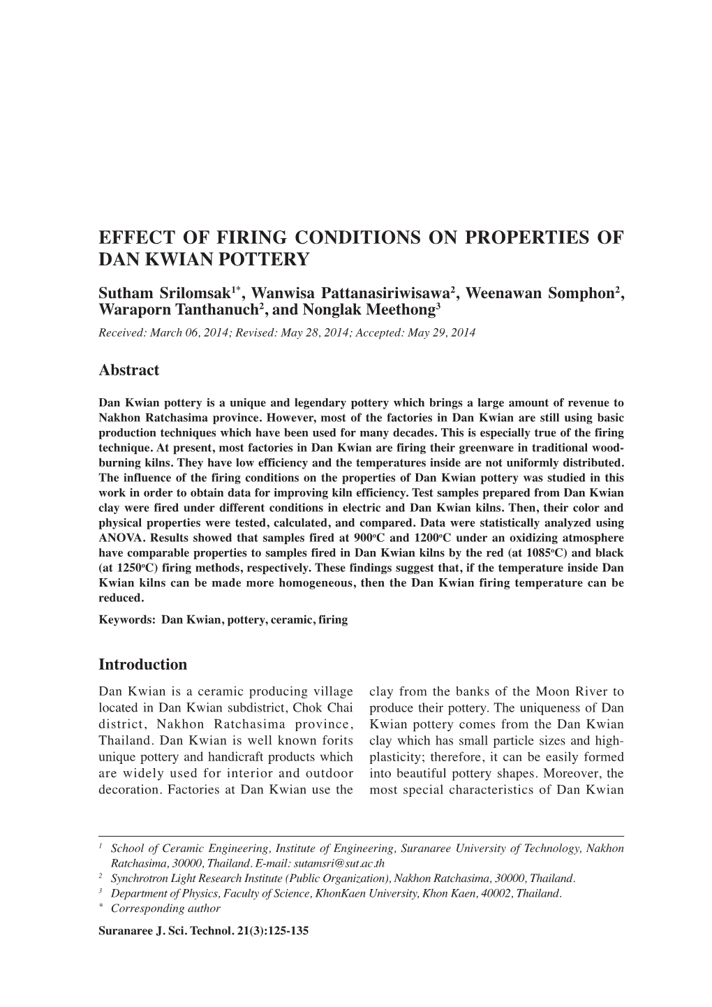 Effect of Firing Conditions on Properties of Dan Kwian Pottery