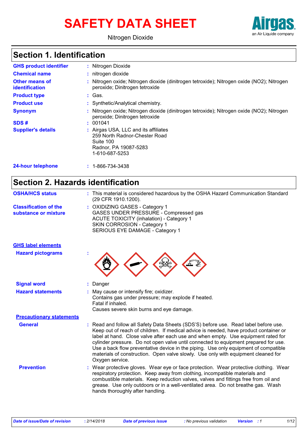 SAFETY DATA SHEET Nitrogen Dioxide
