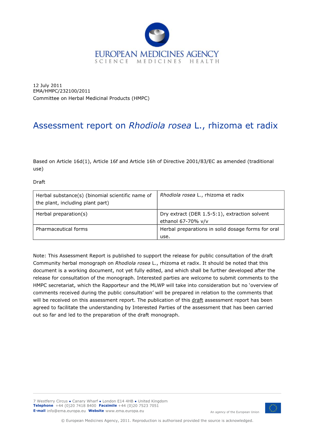 Rhodiola Rosea L., Rhizoma Et Radix